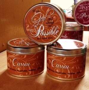 Candle: Cassia Scripture Tin - Abba Oils Ltd